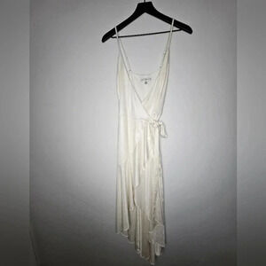 Dress The Population Elegant Spaghetti Strap Ruffled Midi Wrap‎ Dress